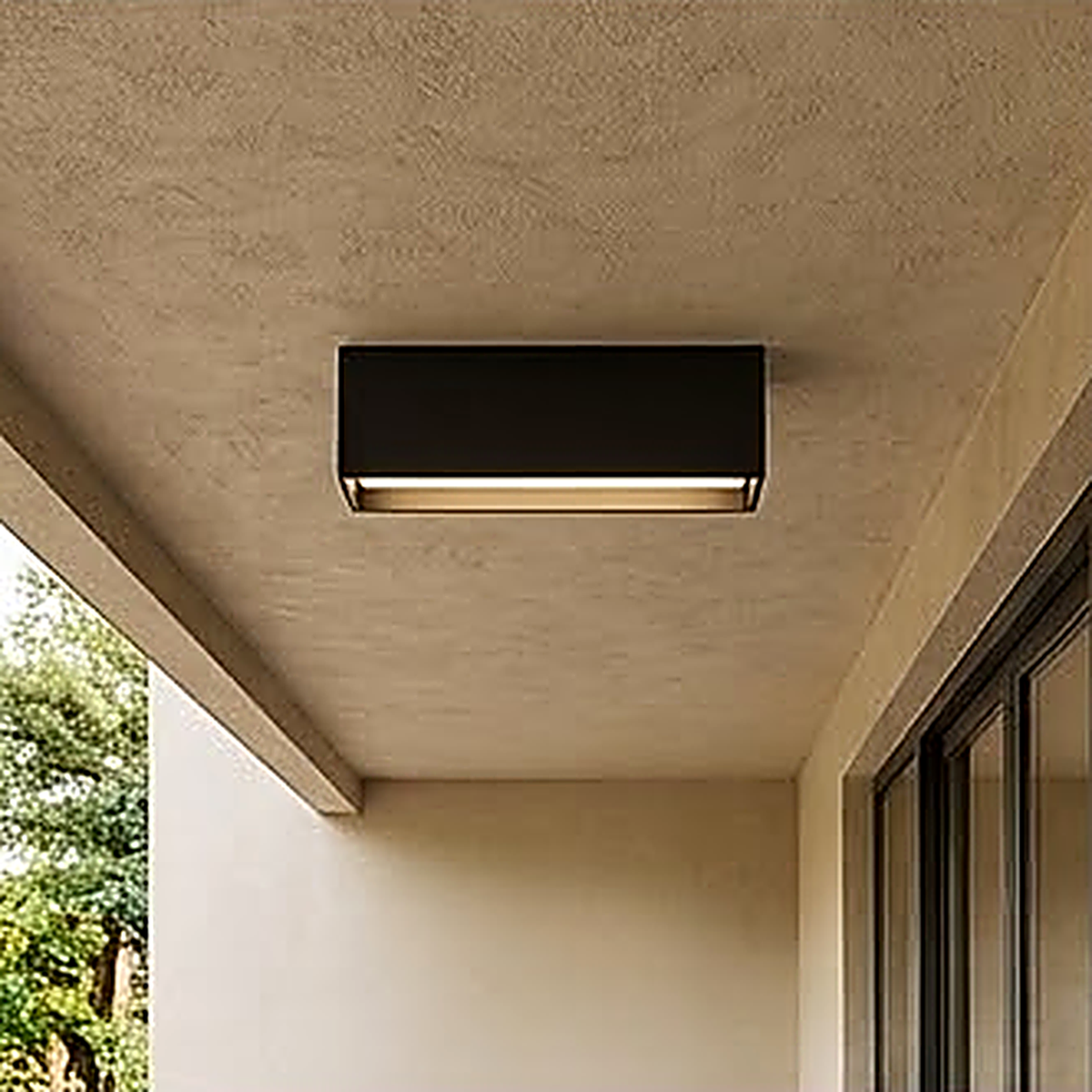 Body 3, the wide bar, 20 x 10 x 8 cm and indoor only, mounted flat under a plaster soffit